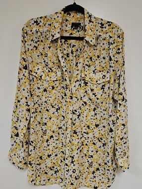 Anne Taylor Camp Shirt Yellow Floral Print